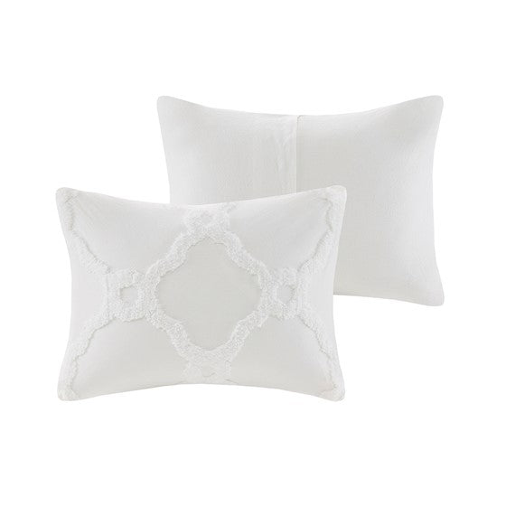 ‘Pacey’ 3 Piece Tufted Cotton Chenille Geometric Comforter Set, Full/Queen (Off-White) - EcoLuxe Furnishings