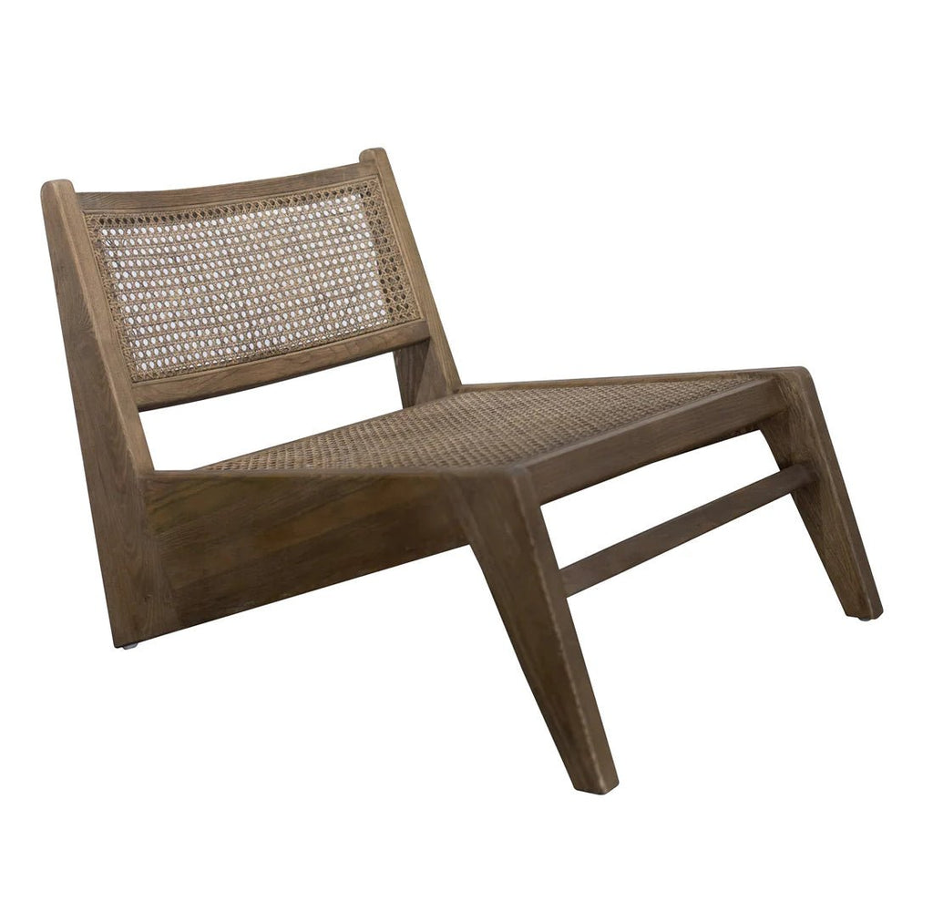 ‘Paulino’ Elm + Natural Woven Rattan Occasional Lounge Chair (Weathered Dark Brown) - EcoLuxe Furnishings