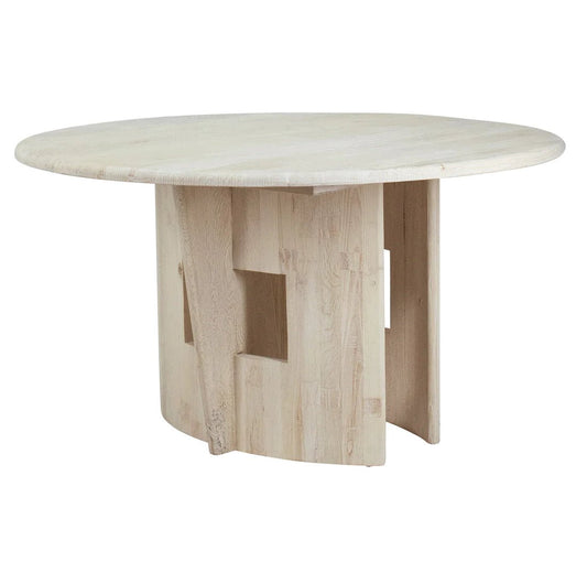 ‘Payton’ Reclaimed Elm Round Dining Table w/Curved Modern Pedestal Base, 54" (Natural Finish) - EcoLuxe Furnishings