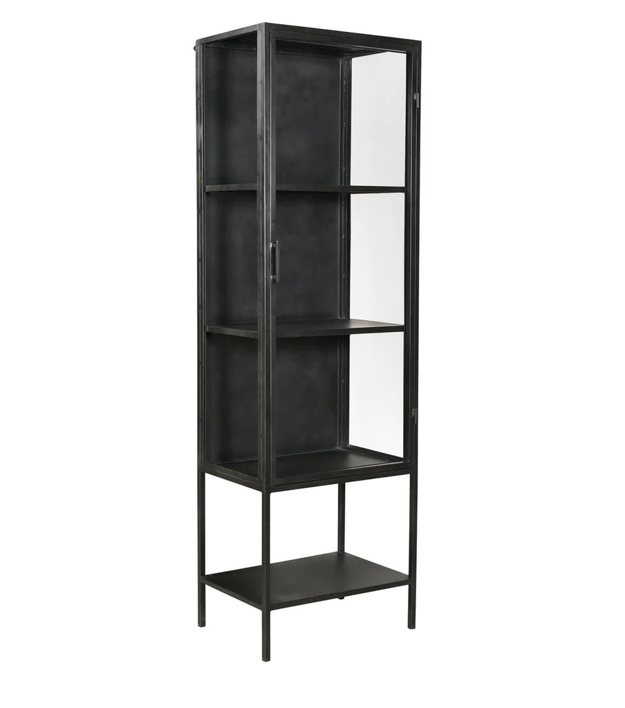 ‘Pinet’ Narrow Display Cabinet, 78" Tall (Gunmetal Iron + Glass) - EcoLuxe Furnishings