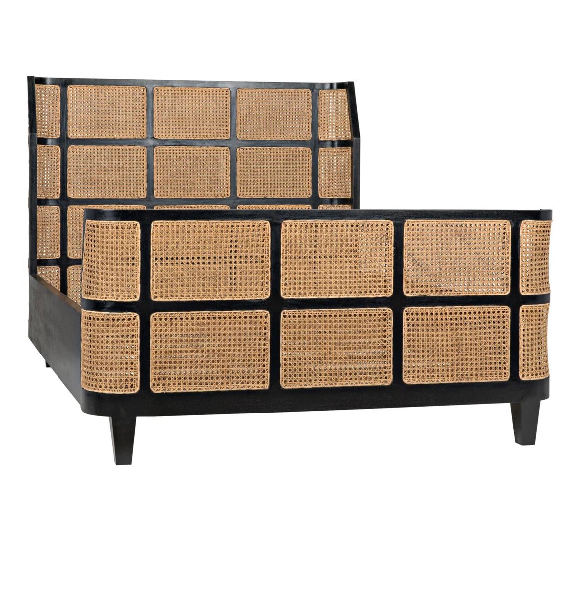 ‘Porto’ Caned Queen Bed (Hand Rubbed Black - EcoLuxe Furnishings