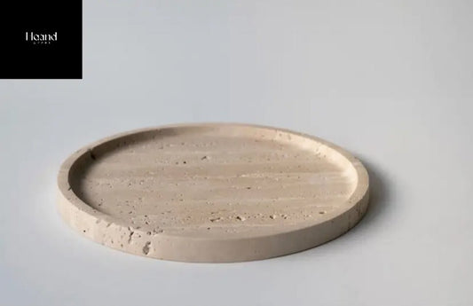 ‘Portofino’ Round Decorative Tray, (Natural Travertine) - EcoLuxe Furnishings