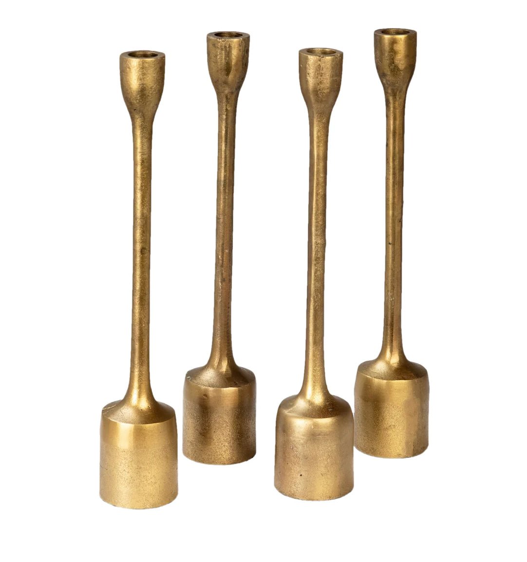 ‘Rawli’ Long Neck Cast Aluminum Candle Stands, Set of 4 (Antique Brass) - EcoLuxe Furnishings