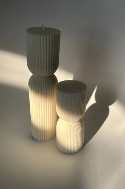 ‘Ribbed Hourglass Pillar’ Candle - EcoLuxe Furnishings