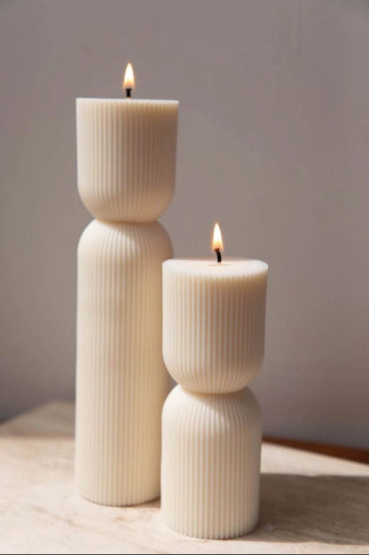 ‘Ribbed Hourglass Pillar’ Candle - EcoLuxe Furnishings