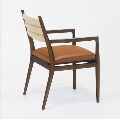‘Samsara’ Dining Chair w/Rope Backrest w/Tan Leather Seat - EcoLuxe Furnishings