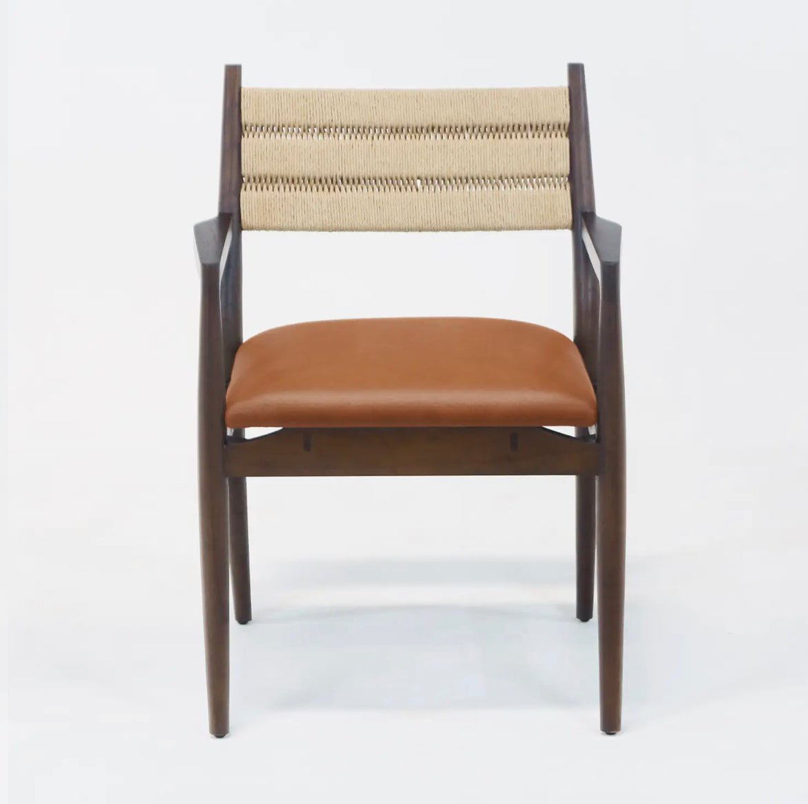 ‘Samsara’ Dining Chair w/Rope Backrest w/Tan Leather Seat - EcoLuxe Furnishings