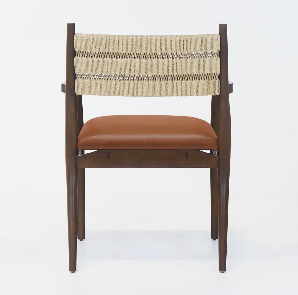 ‘Samsara’ Dining Chair w/Rope Backrest w/Tan Leather Seat - EcoLuxe Furnishings