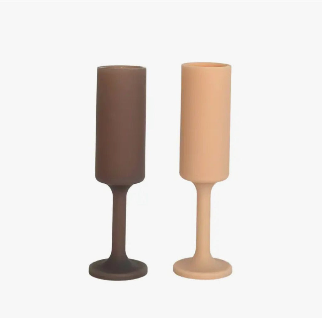 ‘Seff’ Silicone Unbreakable Champagne Flutes (Latte + Donkey) - EcoLuxe Furnishings