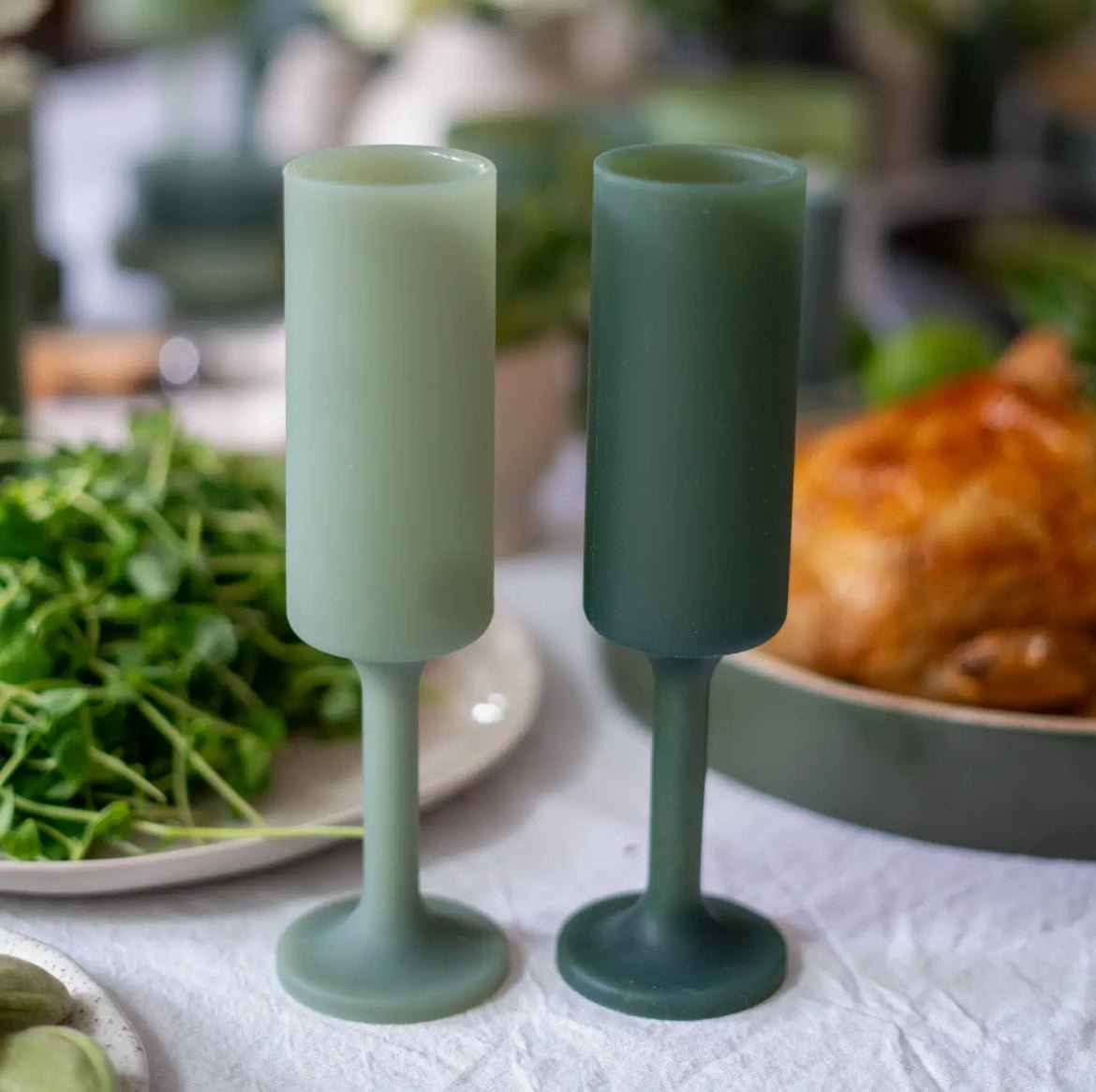 ‘Seff’ Silicone Unbreakable Champagne Flutes (Sage + Olive) - EcoLuxe Furnishings