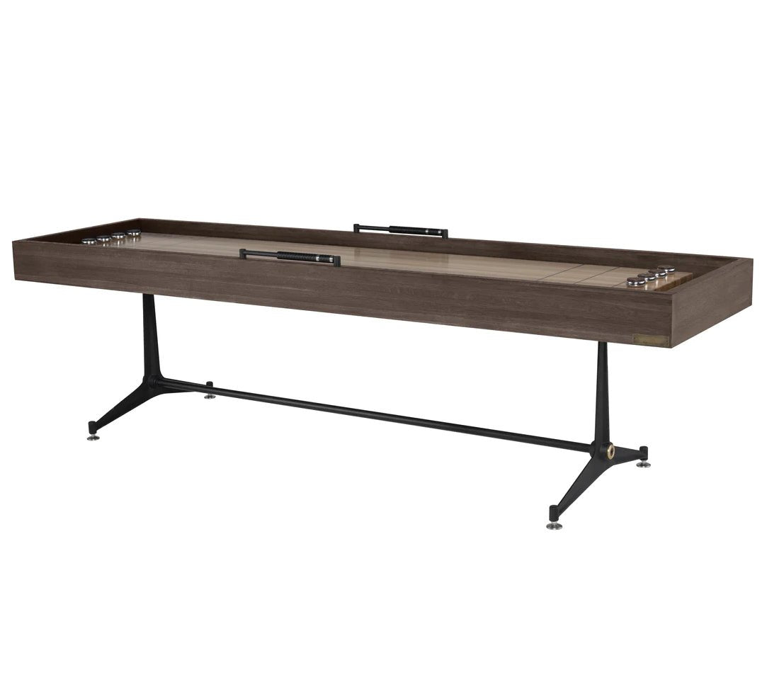 Shuffleboard Gaming Table (Smoked Oak w/Black Cast Iron Legs) - EcoLuxe Furnishings