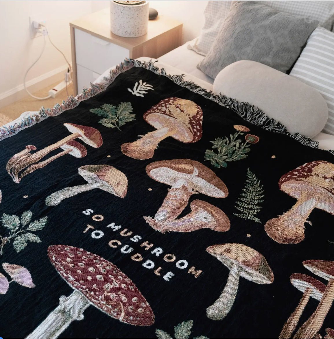 ‘So Mushroom To Cuddle’ Woven Throw Blanket - EcoLuxe Furnishings