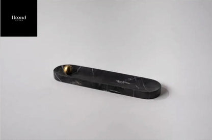 ‘Spello’ Incense Holder, Natural Marble (Black) - EcoLuxe Furnishings