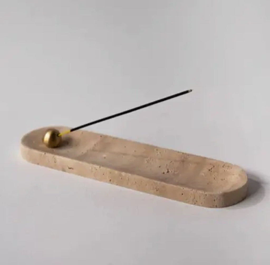 ‘Spello’ Marble Incense Holder (Natural Travertine) - EcoLuxe Furnishings