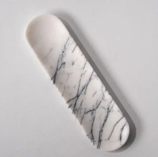 ‘Spello’ Oval Serving Plate/Organizer (White Marble) - EcoLuxe Furnishings