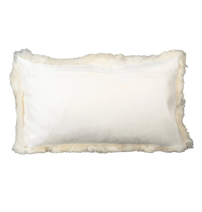 ‘Spruce’ Natural Lamb Mohair Fur + Suede Kidney Throw Pillow, 12"x20" (White) - EcoLuxe Furnishings