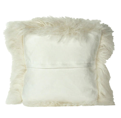 ‘Spruce’ Natural Lamb Mohair Fur + Suede Square Throw Pillow, 20" (White) - EcoLuxe Furnishings