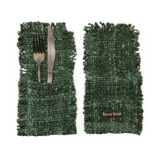 ‘The Oh My Gee Cutlery Holder, Set of 4 (Forest Green) - EcoLuxe Furnishings