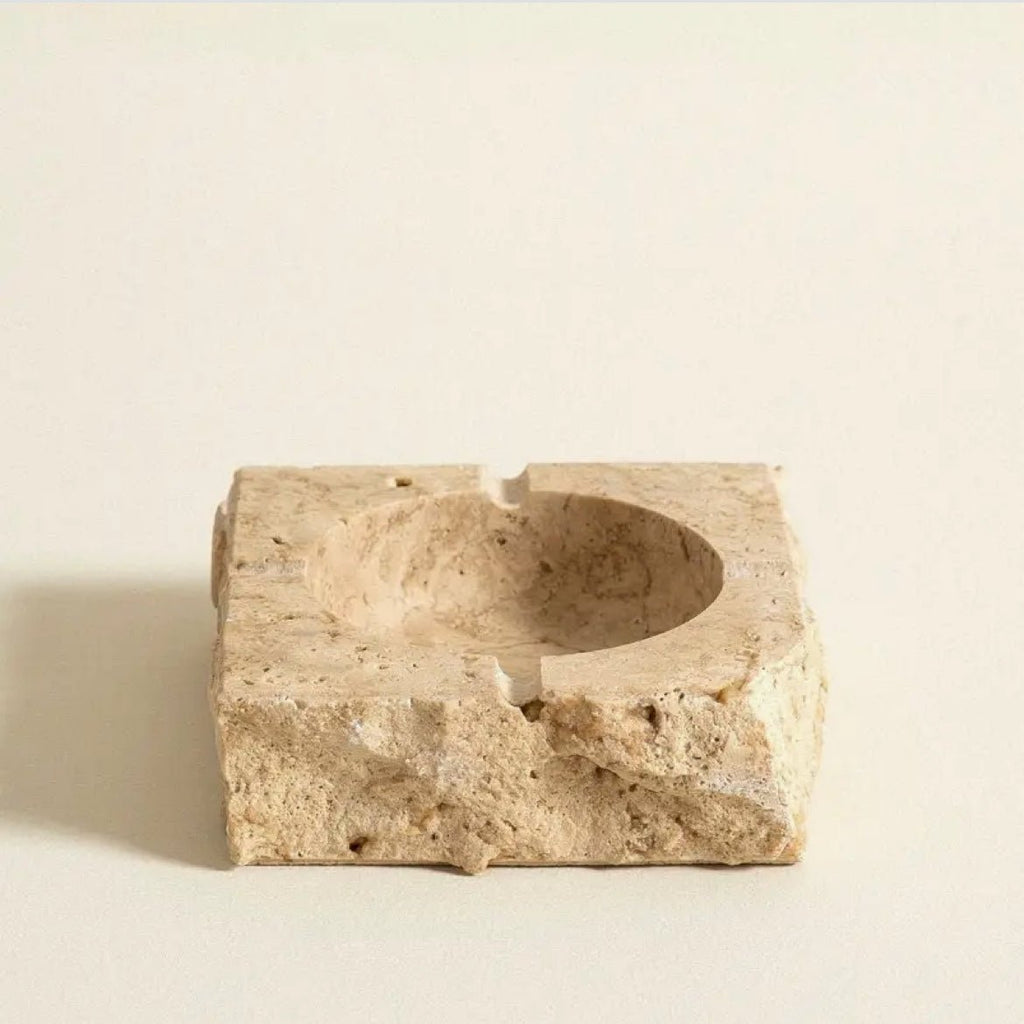 ‘Tobaccos’ Marble Ashtray, Travertine (Beige) - EcoLuxe Furnishings