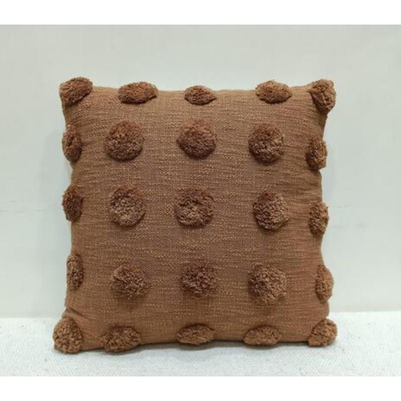 Tufted Cotton Circles Cushion Cover (Brown) - EcoLuxe Furnishings