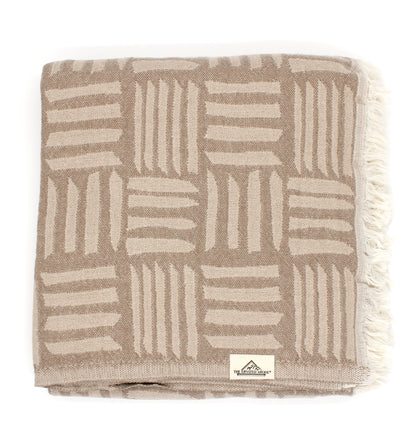 Turkish Cotton Geometric Patterned Throw Blanket (Beige) - EcoLuxe Furnishings