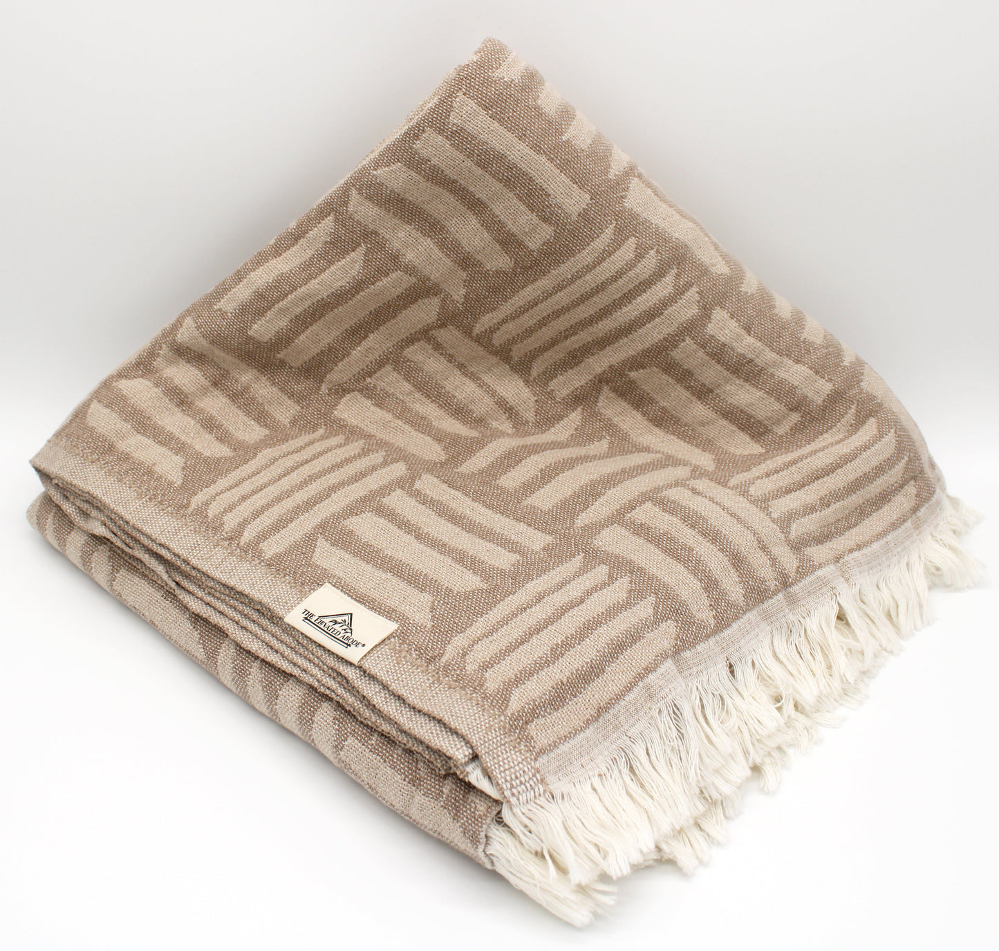 Turkish Cotton Geometric Patterned Throw Blanket (Beige) - EcoLuxe Furnishings