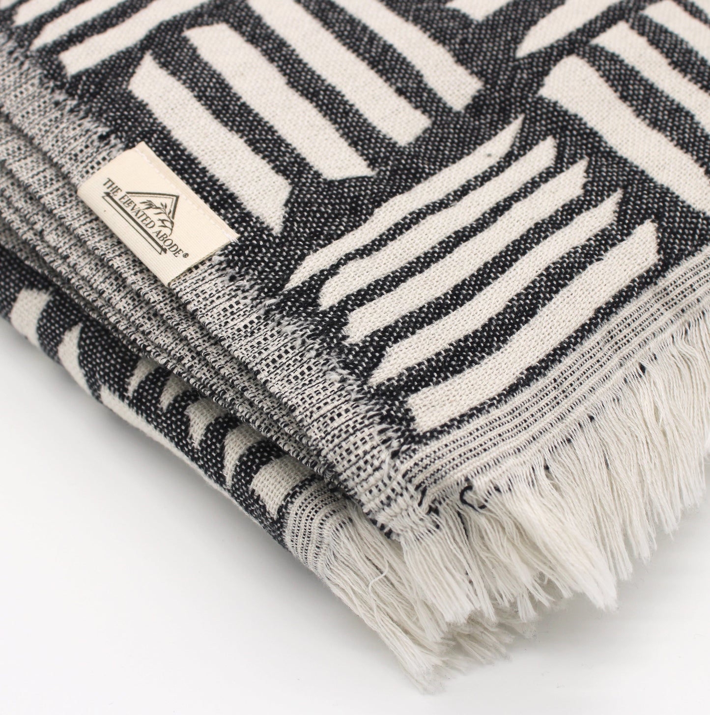 Turkish Cotton Geometric Patterned Throw Blanket (Black) - EcoLuxe Furnishings