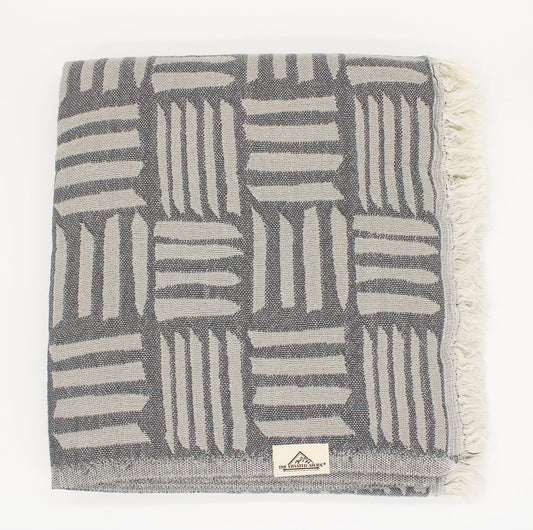 Turkish Cotton Geometric Patterned Throw Blanket (Slate Gray) - EcoLuxe Furnishings