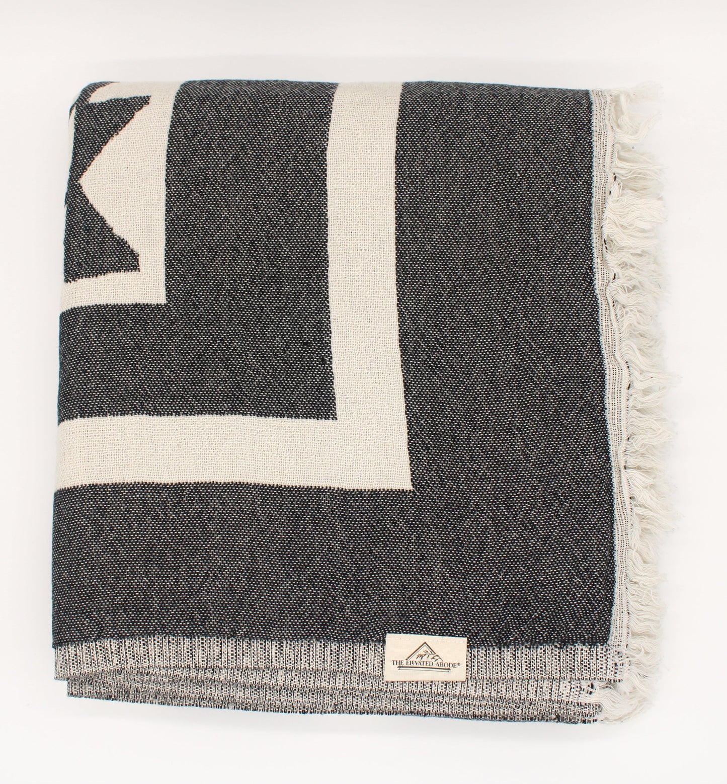 Turkish Cotton Pyramid Patterned Throw Blanket (Black) - EcoLuxe Furnishings