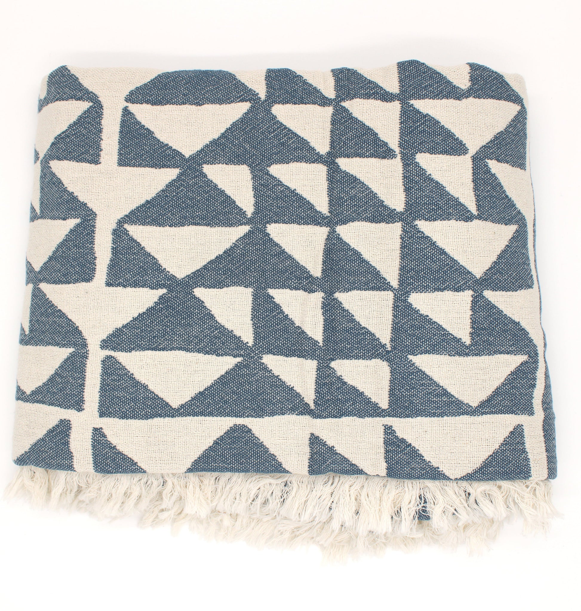 Turkish Cotton Pyramid Patterned Throw Blanket (Blue) - EcoLuxe Furnishings