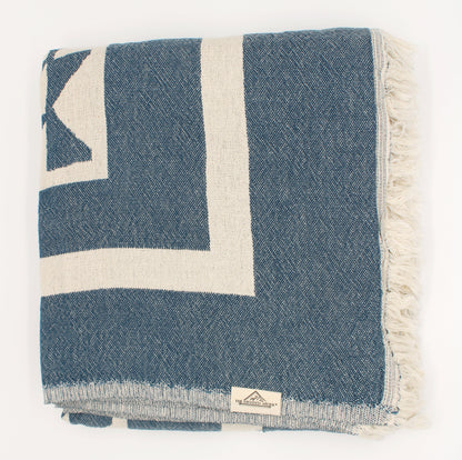 Turkish Cotton Pyramid Patterned Throw Blanket (Blue) - EcoLuxe Furnishings