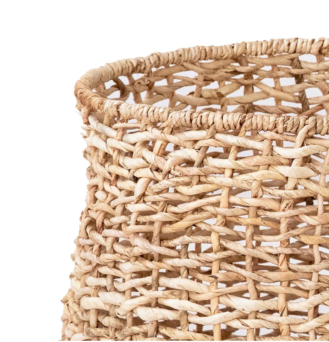 ‘Tuzi’ Natural Woven Round Abaca Nesting Tall High Waisted Baskets, Set of 2 (Natural) - EcoLuxe Furnishings