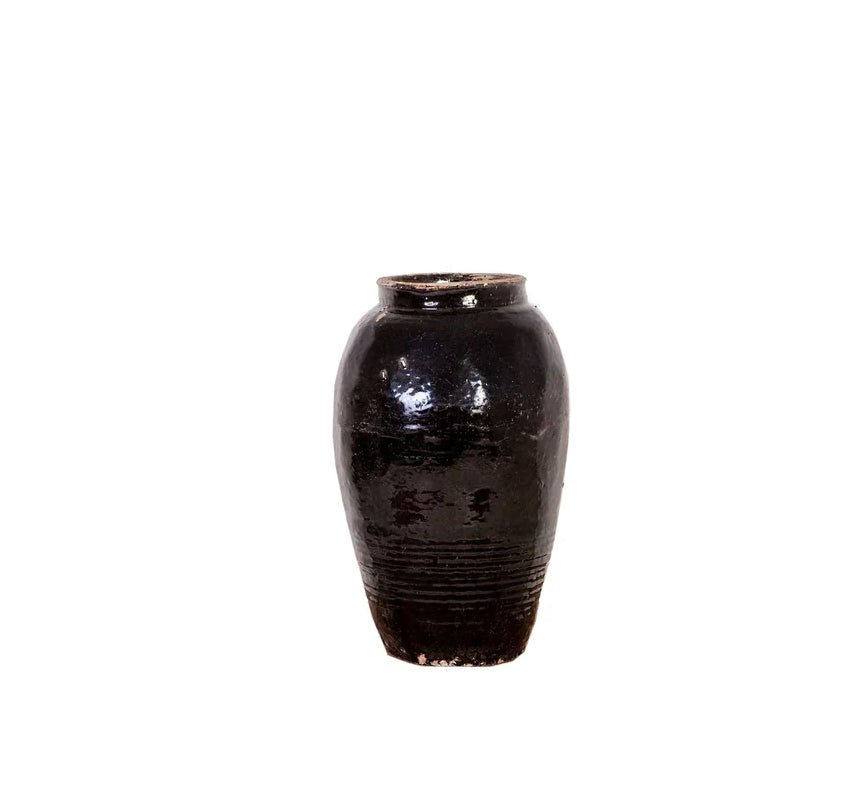 Vintage Glazed Wine Jar, Large (Black) - EcoLuxe Furnishings