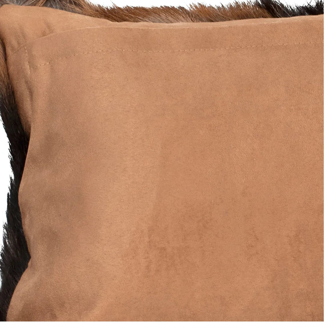 ‘Warren’ Genuine Goat Hide + Suede Kidney Throw Pillow, 12x20 (Brown) - EcoLuxe Furnishings
