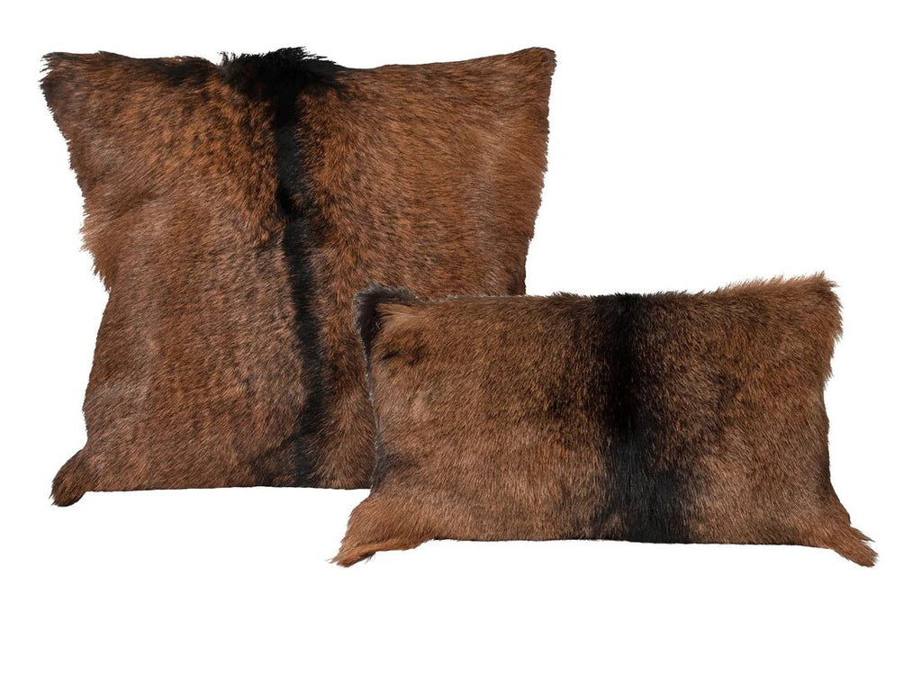 ‘Warren’ Genuine Goat Hide + Suede Kidney Throw Pillow, 12x20 (Brown) - EcoLuxe Furnishings