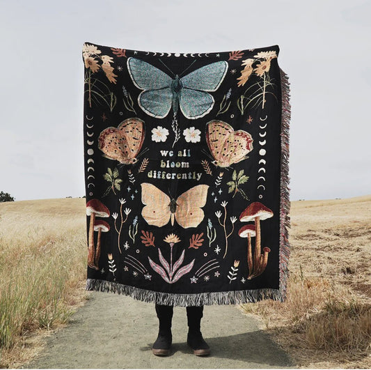 ‘We All Bloom Differently’ Woven Throw Blanket - EcoLuxe Furnishings