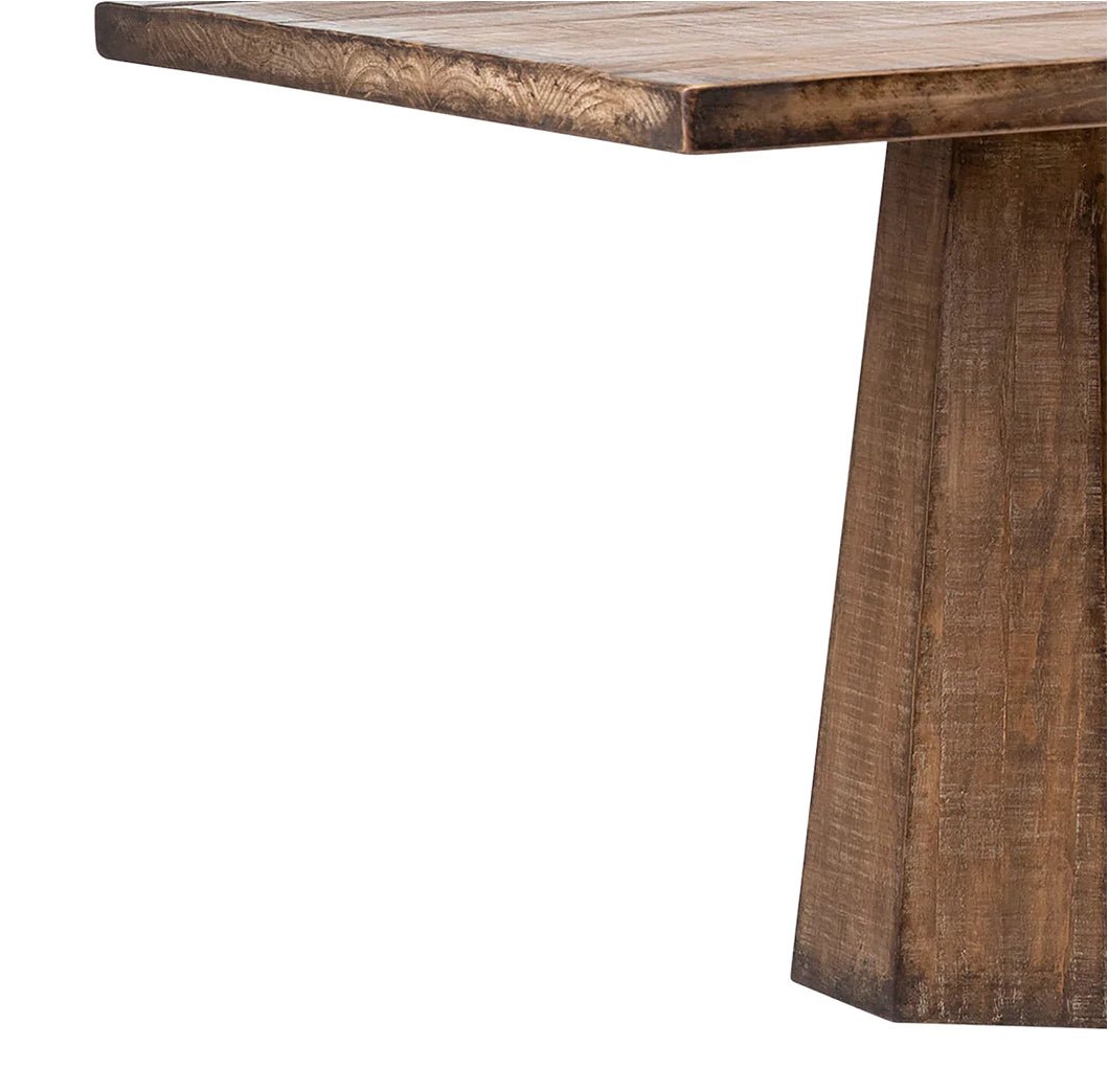 ‘Xavier’ Rectangular Reclaimed Pine Double Pedestal Dining Table, 96" (Medium Brown) - EcoLuxe Furnishings