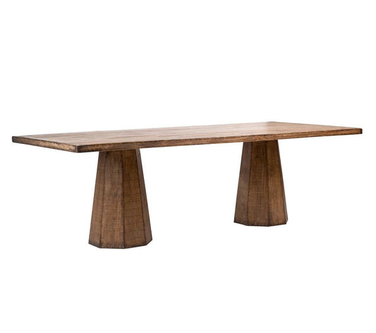 ‘Xavier’ Rectangular Reclaimed Pine Double Pedestal Dining Table, 96" (Medium Brown) - EcoLuxe Furnishings