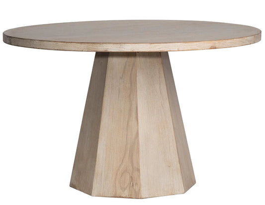 ‘Xavier’ Round Reclaimed Pedestal Dining Table, 48" (Pine Light Wash) - EcoLuxe Furnishings